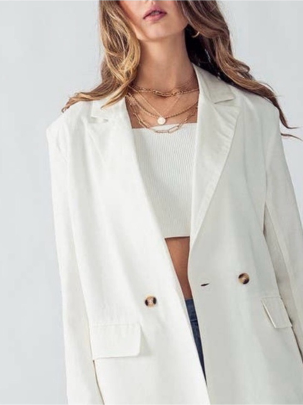 NWT H by Halston White Linen Blend Double-Breasted Blazer - Size XL